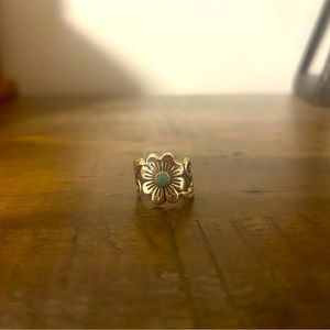 Silver and Turquoise Flower Ring Size 7